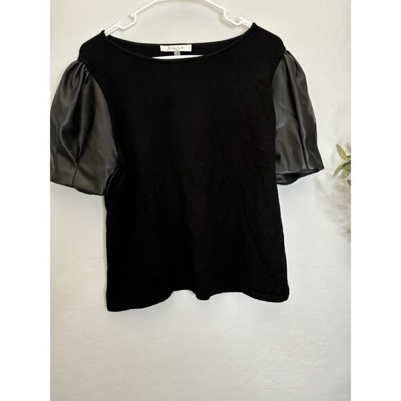 Sioni Tops - Puff Sleeve Faux Leather Top